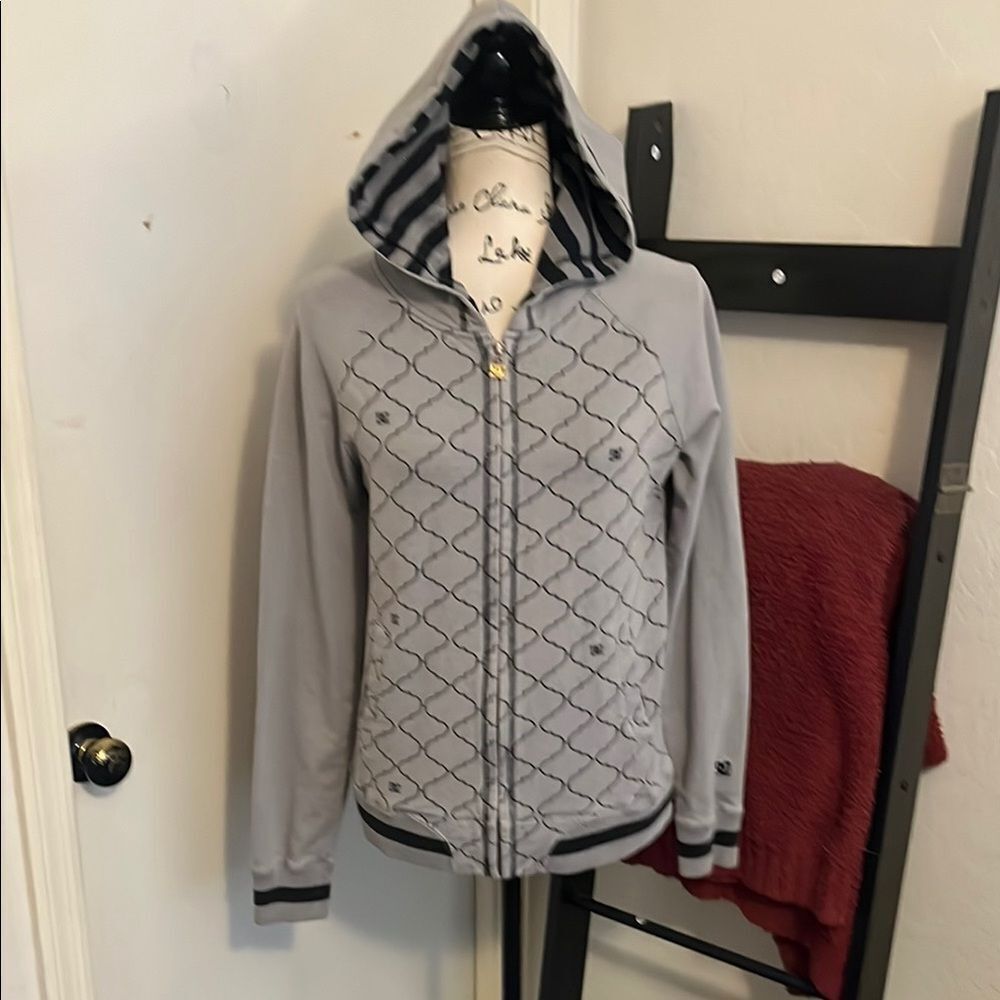 DC Gray Design Hooded Zipper Closure Pockets Sweatshirt Casual